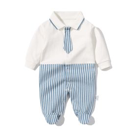 Baby Boy Striped Patchwork Pattern Tie Dye Design Lapel Convered Jumpsuit - 66 (3-6M) - Blue