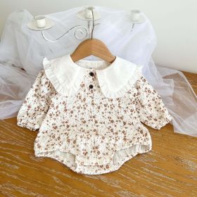 Baby Girl Floral Pattern Ruffle Lapel Design Bodysuit - 66 (3-6M) - White