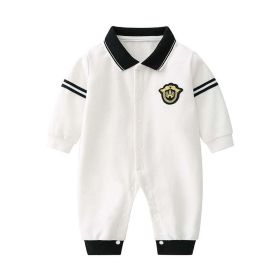 Baby Boy Logo Patched Pattern Quarter Button Design Lapel College Style Romper - 59 (0-3M) - White