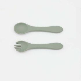 Baby Food Grade Complementary Food Training Silicone Spoon Fork Sets - Average Size (0-8Y) - Light Green