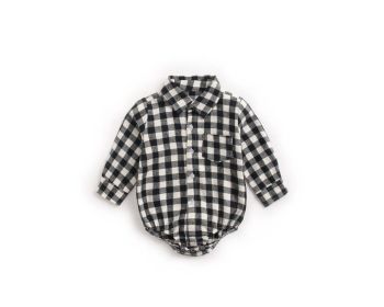 Baby Boy Plaid Pattern Buttoned Shirt With Pockets Long Sleeve Onesies In Autumn - 100 (2-3Y) - Black