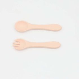 Baby Food Grade Complementary Food Training Silicone Spoon Fork Sets - Average Size (0-8Y) - Apricot