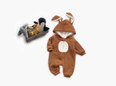 Baby Cartoon Shape Design Soft Fleece Thickened Romper In Autumn & Winter - 73 (6-9M) - Brown