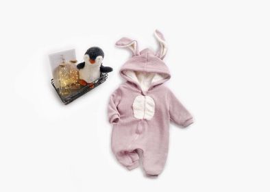 Baby Cartoon Shape Design Soft Fleece Thickened Romper In Autumn & Winter - 80 (9-12M) - Pink