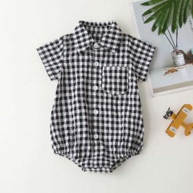 Baby Boy Plaid Pattern Buttoned Shirt With Pockets Onesies In Summer - 80 (9-12M) - Black