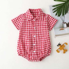 Baby Boy Plaid Pattern Buttoned Shirt With Pockets Onesies In Summer - 66 (3-6M) - Red