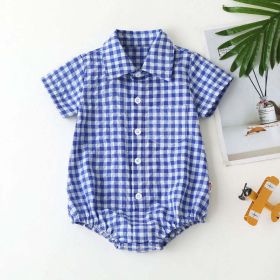 Baby Boy Plaid Pattern Buttoned Shirt With Pockets Onesies In Summer - 73 (6-9M) - Blue