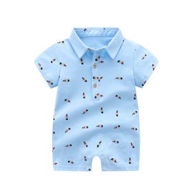 Baby Boy Printed Pattern Polo Neck Design Buttoned Shirt Short Sleeve Rompers In Summer - 80 (9-12M) - Blue