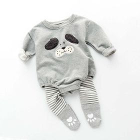 Baby Cartoon Pattern Long Sleeved Onesies Combo Striped Pantihose Sets - 73 (6-9M) - Grey