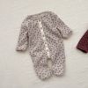 Baby Ditsy Flower Pattern Full Button Design Waffle Knit Rompers - 66 (3-6M) - Apricot