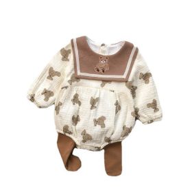 Baby All Over Bear Pattern Big Lapel Design Bodysuit - 90 (12-24M) - Brown