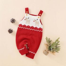 Baby Christmas Elk Pattern Srappy Design Sweater Rompers - 100 (2-3Y) - Red