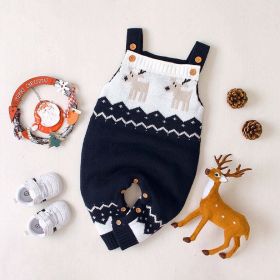 Baby Christmas Elk Pattern Srappy Design Sweater Rompers - 73 (6-9M) - Navy Blue