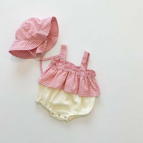 Baby Girl Plaid Pattern Ruffle Design Breathable Onesies Bodysuit - 100 (2-3Y) - Pink