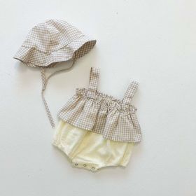 Baby Girl Plaid Pattern Ruffle Design Breathable Onesies Bodysuit - 80 (9-12M) - Apricot