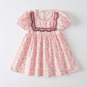 Baby Girl Solid Color Embroidered Design Doll-Neck Dress - 110 (3-5Y) - Pink