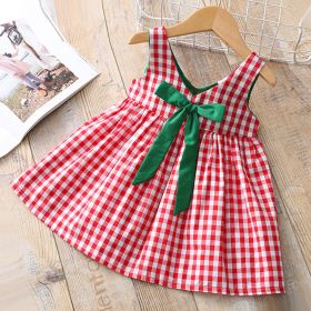 Baby Girl Plaid Pattern Bow Tie Decoration Sleeveless Dress - 80 (9-12M) - Red