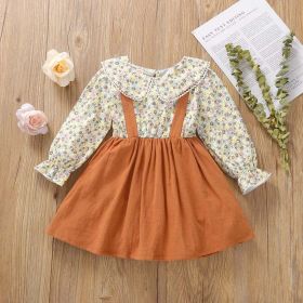 Baby Girl Foral Pattern False 1-Piece Design Doll Neck Dress - 110 (3-5Y) - Orange