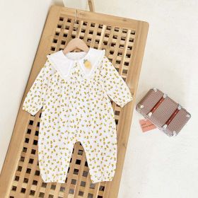 Baby Girl Ditsy Floral Print Carrot Embroidered Pattern Lapel Romper - 66 (3-6M) - Yellow