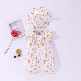 Baby Geometric Pattern Ruffle Design Sleeveless Rompers With Hat In Summe - 73 (6-9M) - Yellow