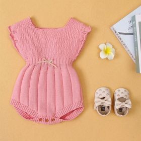 Baby Girl 1pcs Ribbed Knitted Pattern Ruffle Design Solid Knitted Onesies Bodysuit - 90 (12-24M) - Pink