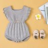 Baby Girl 1pcs Ribbed Knitted Pattern Ruffle Design Solid Knitted Onesies Bodysuit - 73 (6-9M) - Grey