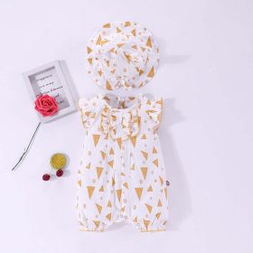 Baby Geometric Pattern Ruffle Design Sleeveless Rompers With Hat In Summe - 90 (12-24M) - Yellow