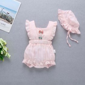 Baby Girl 1pcs Solid Color Bow Tie Design Ruffle Sleeveless Crotch Onesies - 80 (9-12M) - Light Pink