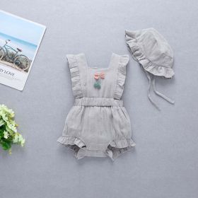 Baby Girl 1pcs Solid Color Bow Tie Design Ruffle Sleeveless Crotch Onesies - 73 (6-9M) - Grey