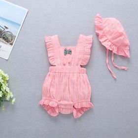 Baby Girl 1pcs Solid Color Bow Tie Design Ruffle Sleeveless Crotch Onesies - 73 (6-9M) - Pink