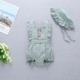 Baby Girl 1pcs Solid Color Bow Tie Design Ruffle Sleeveless Crotch Onesies - 90 (12-24M) - Green