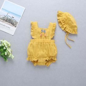 Baby Girl 1pcs Solid Color Bow Tie Design Ruffle Sleeveless Crotch Onesies - 90 (12-24M) - Yellow