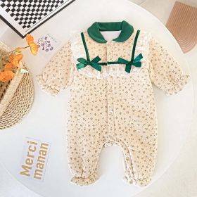 Baby Girl Flower Print Mesh Patchwork Fleece Thickened Romper - 100 (2-3Y) - Apricot