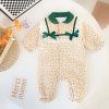 Baby Girl Flower Print Mesh Patchwork Fleece Thickened Romper - 66 (3-6M) - Apricot