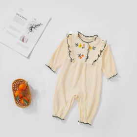 Baby Girl Floral Embroidered Pattern Frim Trim Design Romper - 80 (9-12M) - Apricot