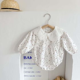 Baby Girl Floral Graphic Hollow Carved Mesh Doll Neck Long Sleeves Bodysuit - 66 (3-6M) - White