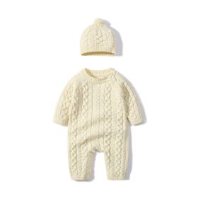 Baby Solid Color Crochet Knitted Pattern Shoulder Button Design Rompers - 90 (12-24M) - White