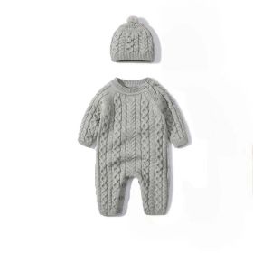 Baby Solid Color Crochet Knitted Pattern Shoulder Button Design Rompers - 80 (9-12M) - Grey