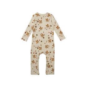 Baby Floral Print Pattern Long Sleeve Comfy Cotton Jumpsuit - 73 (6-9M) - Coffee