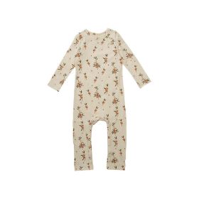 Baby Floral Print Pattern Long Sleeve Comfy Cotton Jumpsuit - 73 (6-9M) - Apricot