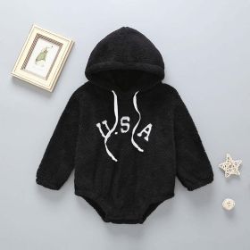 Baby USA Embroidered Pattern Cute Pullover Coral Fleece Bosysuit In Spring & Autumn - 73 (6-9M) - Black