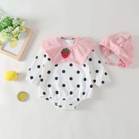 Baby Girl Polka Dot Pattern Strawberry Embroidered Doll Neck Detachable Design Bodysuit & Hat - 73 (6-9M) - Pink