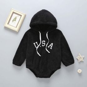 Baby USA Embroidered Pattern Cute Pullover Coral Fleece Bosysuit In Spring & Autumn - 80 (9-12M) - Black