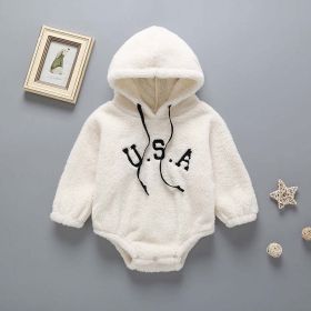 Baby USA Embroidered Pattern Cute Pullover Coral Fleece Bosysuit In Spring & Autumn - 73 (6-9M) - White