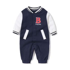 Baby Letter Embroidered Pattern Long Sleeves Baseball Rompers - 73 (6-9M) - Navy Blue (Dark Blue)