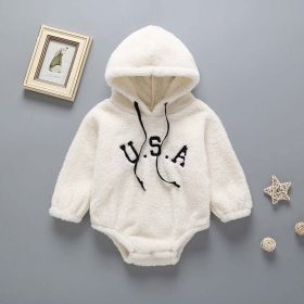 Baby USA Embroidered Pattern Cute Pullover Coral Fleece Bosysuit In Spring & Autumn - 90 (12-24M) - White