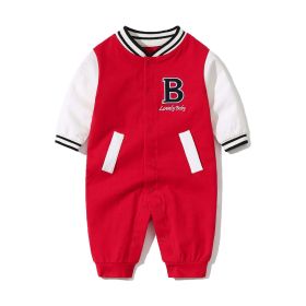 Baby Letter Embroidered Pattern Long Sleeves Baseball Rompers - 90 (12-24M) - Red