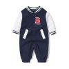 Baby Letter Embroidered Pattern Long Sleeves Baseball Rompers - 59 (0-3M) - Navy Blue (Dark Blue)