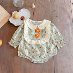 Baby Girl Vintage Flower Print Pattern Big Lace Design Sweet Bodysuit - 80 (9-12M) - Blue