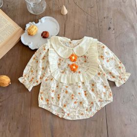 Baby Girl Vintage Flower Print Pattern Big Lace Design Sweet Bodysuit - 90 (12-24M) - Apricot